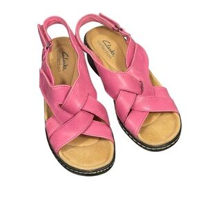 Clark’s Collection Pink Lightweight Strappy Wedge Sandal Comfort Shoe Sz 5.5